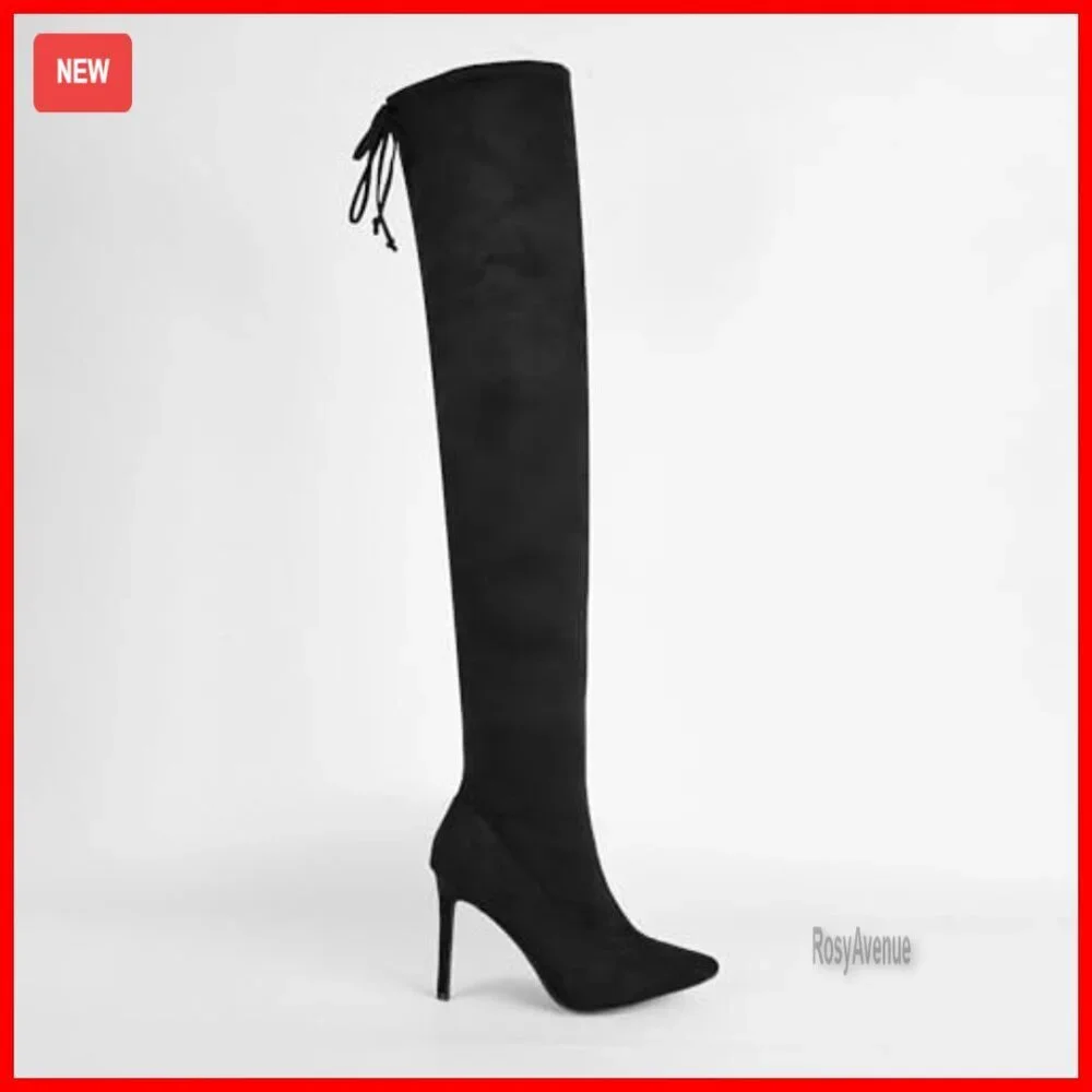 Faux Suede Thigh High Stiletto Heel Boots Side Zip Over Knee